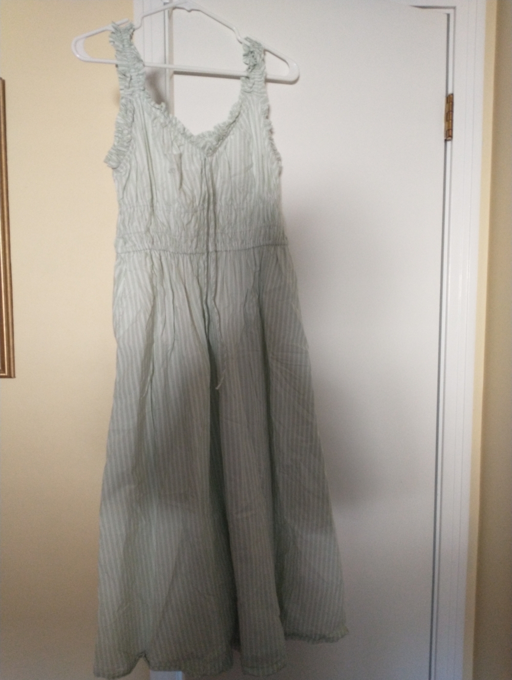 Old Navy Mint and White Striped Ruffle Sundress